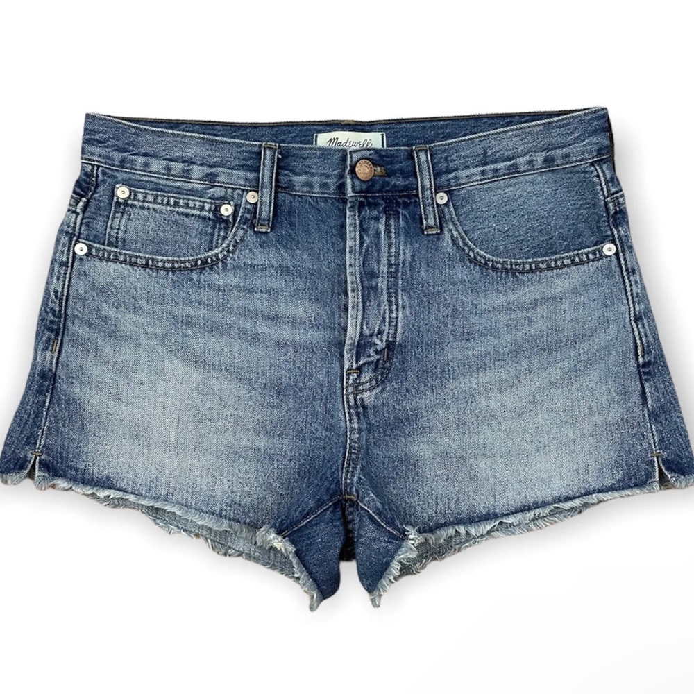 Madewell Relaxed Denim Jean Shorts Button Fly Split Raw Hem Size 27